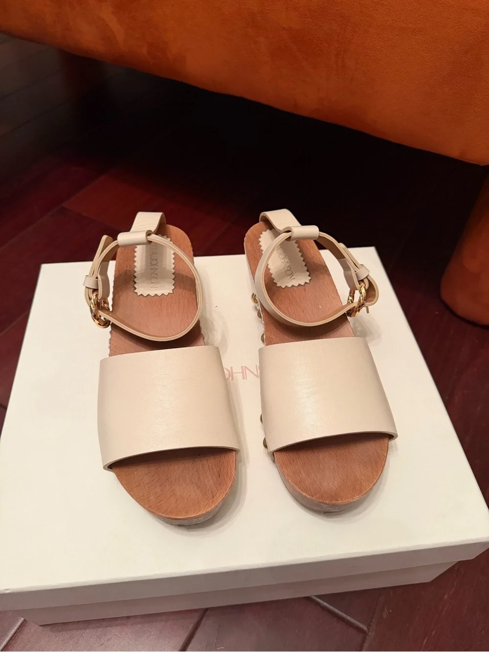 Ulla Johnson Cream Studded Leather Wedge Sandals